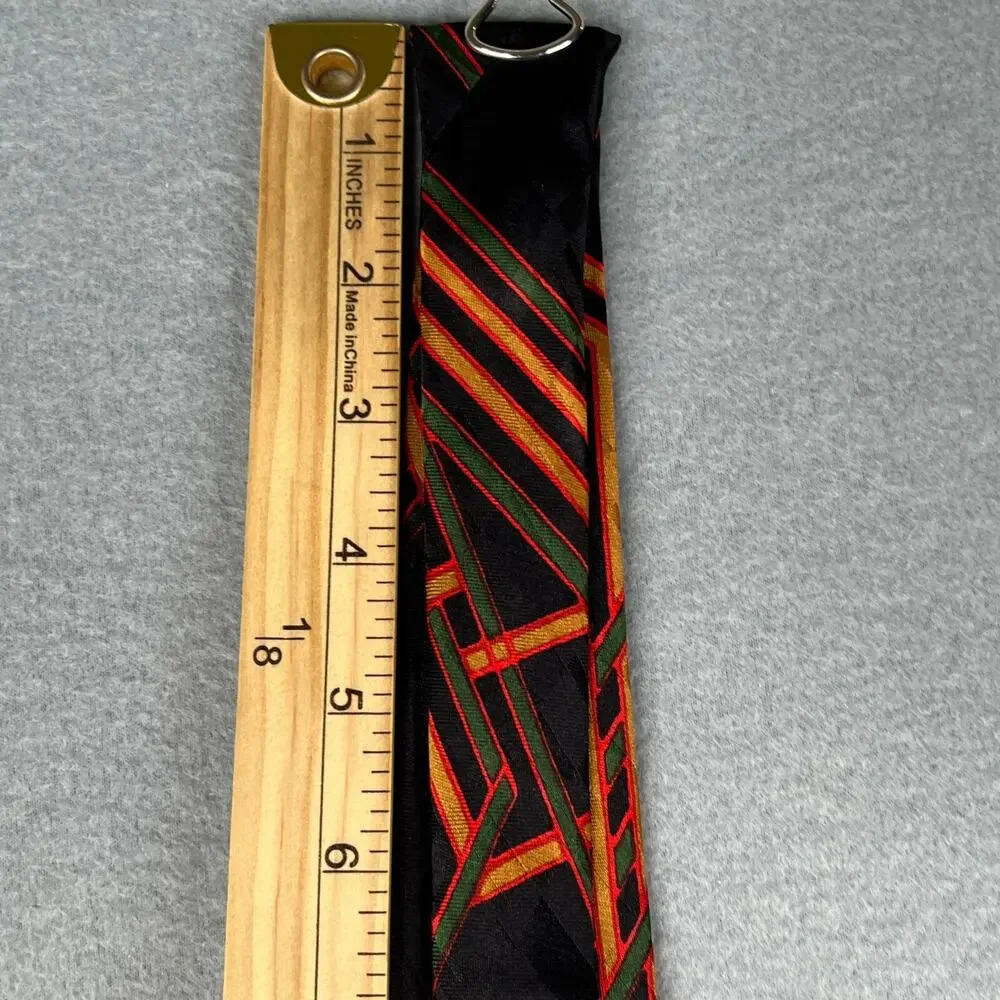 Lanvin Chemisier Paris Necktie Black Colorful Geometric Silk Mens Tie